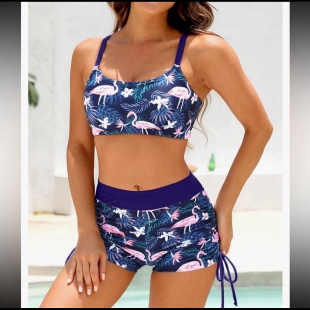 Yonique Women's Tankini Swimsuit Tummy Control Adjustable NWT L